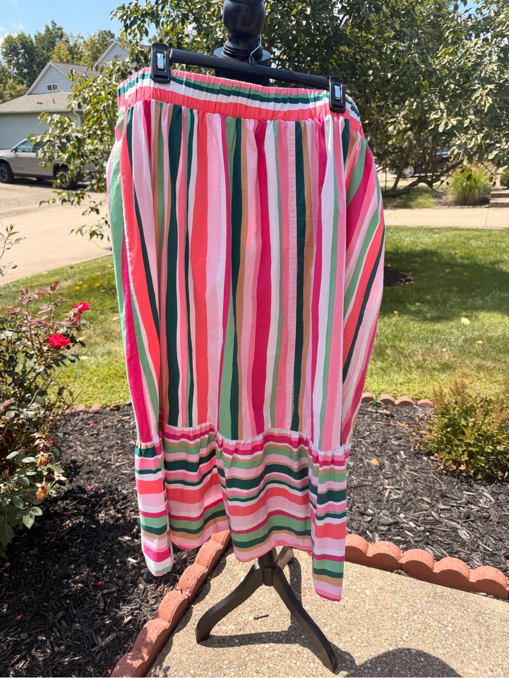 Lane Bryant Pink and Green Striped Midi Skirt